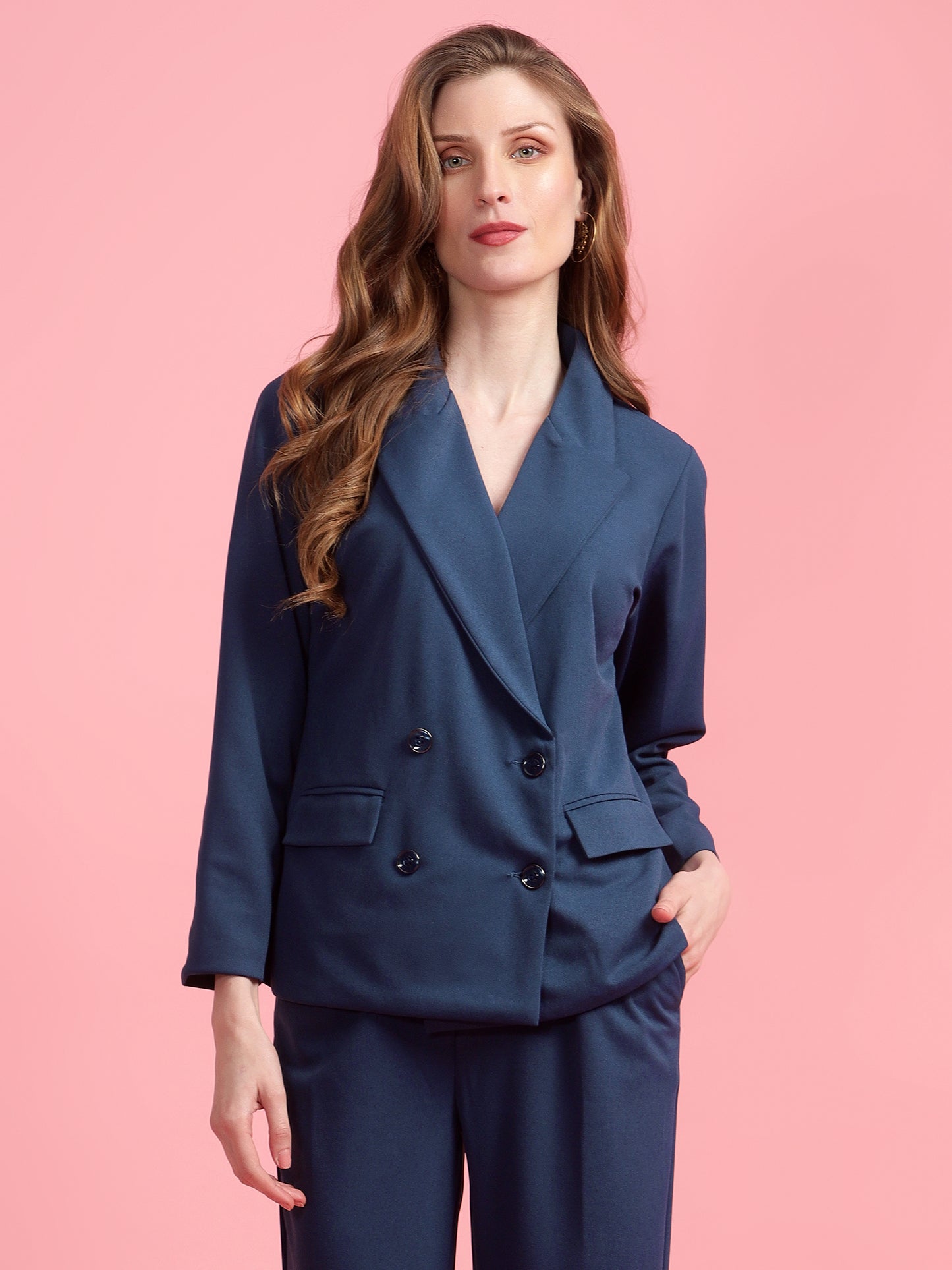 Golden Kite Black Solid Women Double-Breasted Blazer .