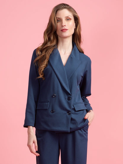 Golden Kite Black Solid Women Double-Breasted Blazer .