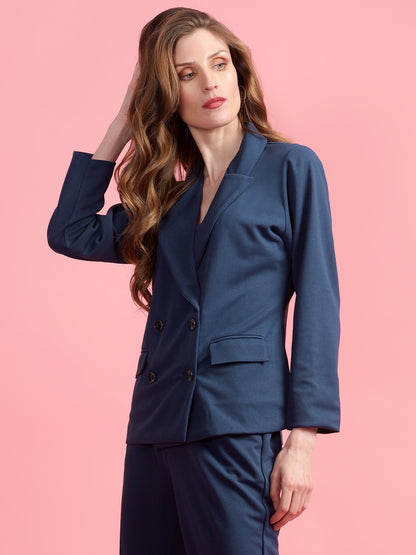 Golden Kite Black Solid Women Double-Breasted Blazer .