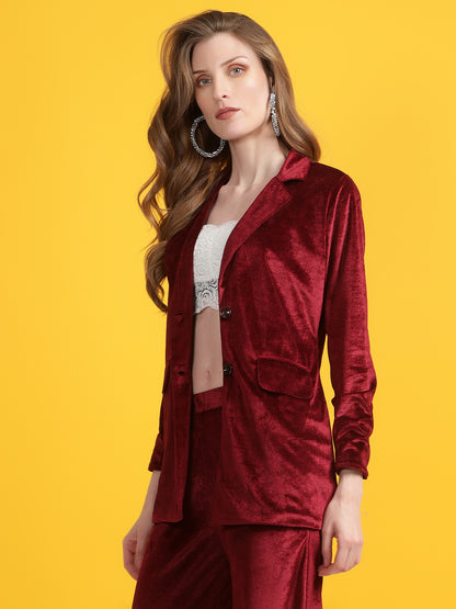 Golden Kite Black Solid Women Single-Breasted Velvet Blazer .