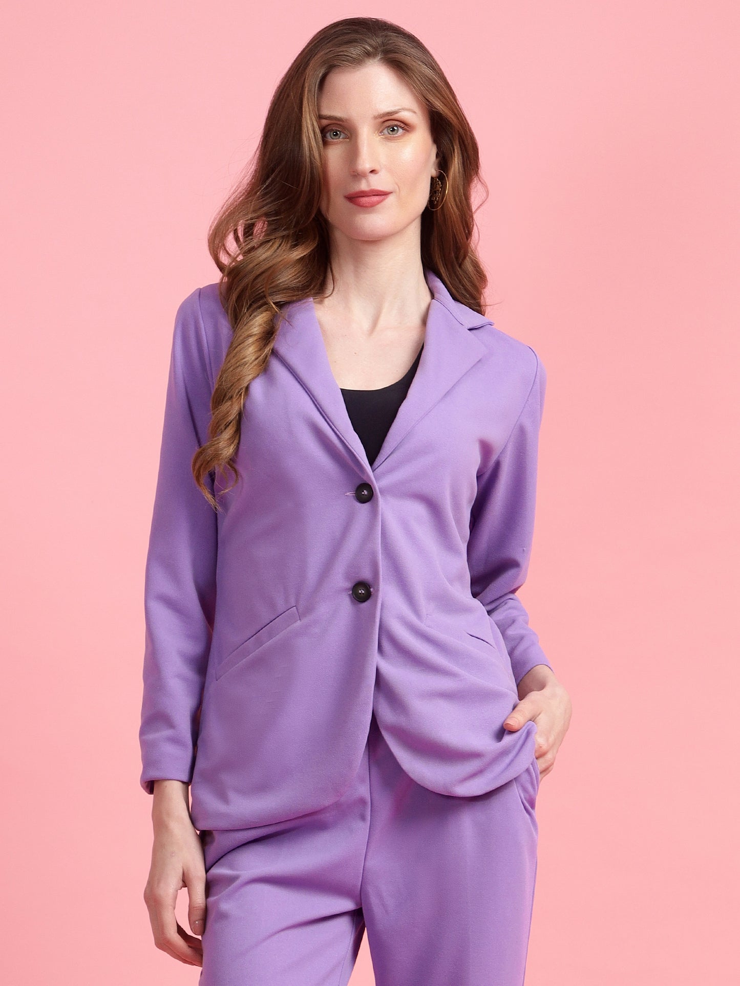 Golden Kite Women Purple Solid Single-Breasted Formal Classic Blazer .