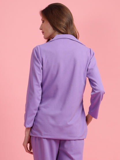 Golden Kite Women Purple Solid Single-Breasted Formal Classic Blazer .