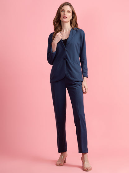 Golden Kite Women Purple Solid Single-Breasted Formal Classic Blazer & Trouser Set