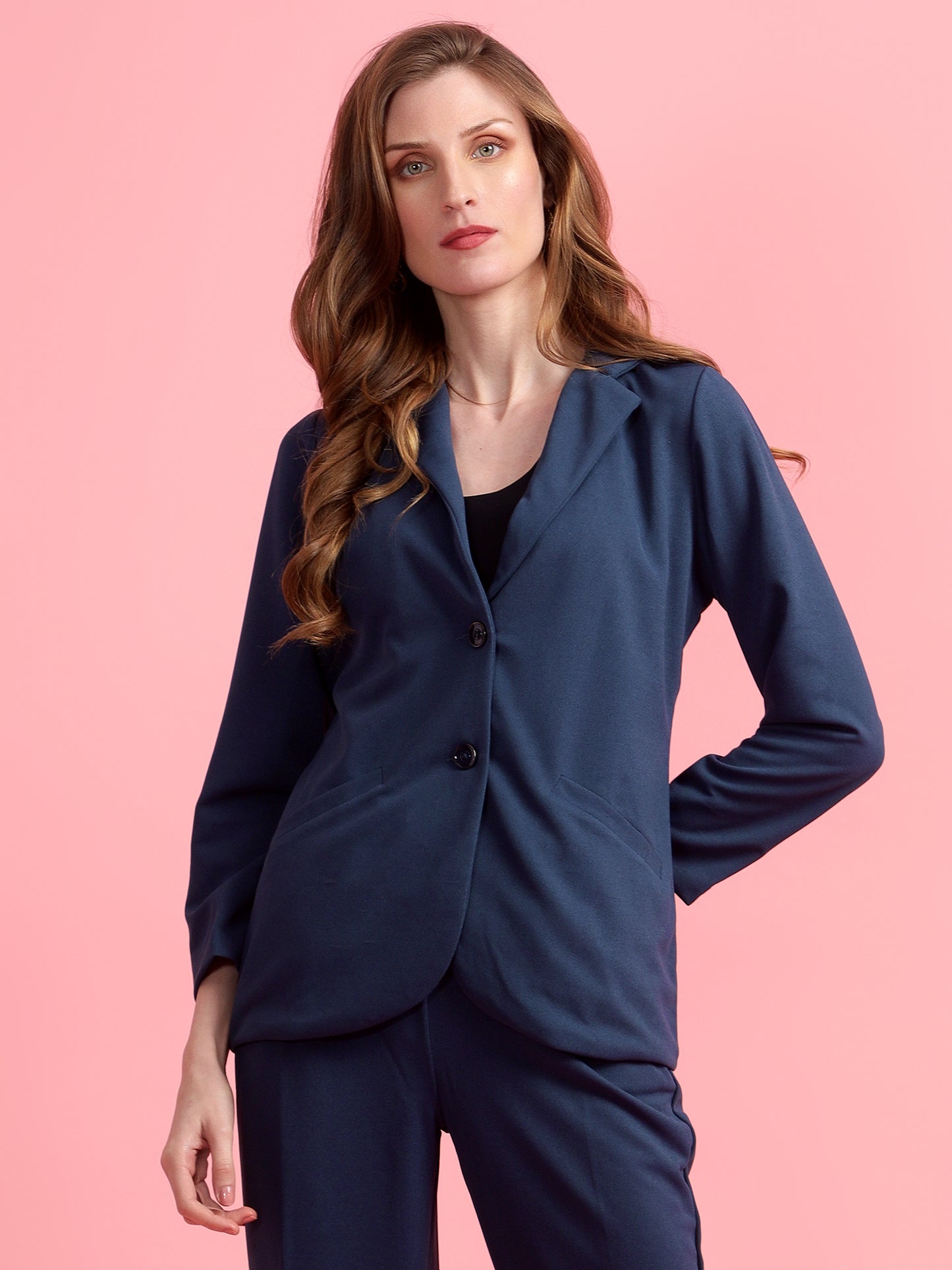 Golden Kite Women Purple Solid Single-Breasted Formal Classic Blazer .