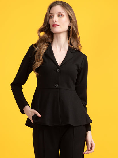 Golden Kite Black Women Solid A-Line Top ,Button Closure Detail