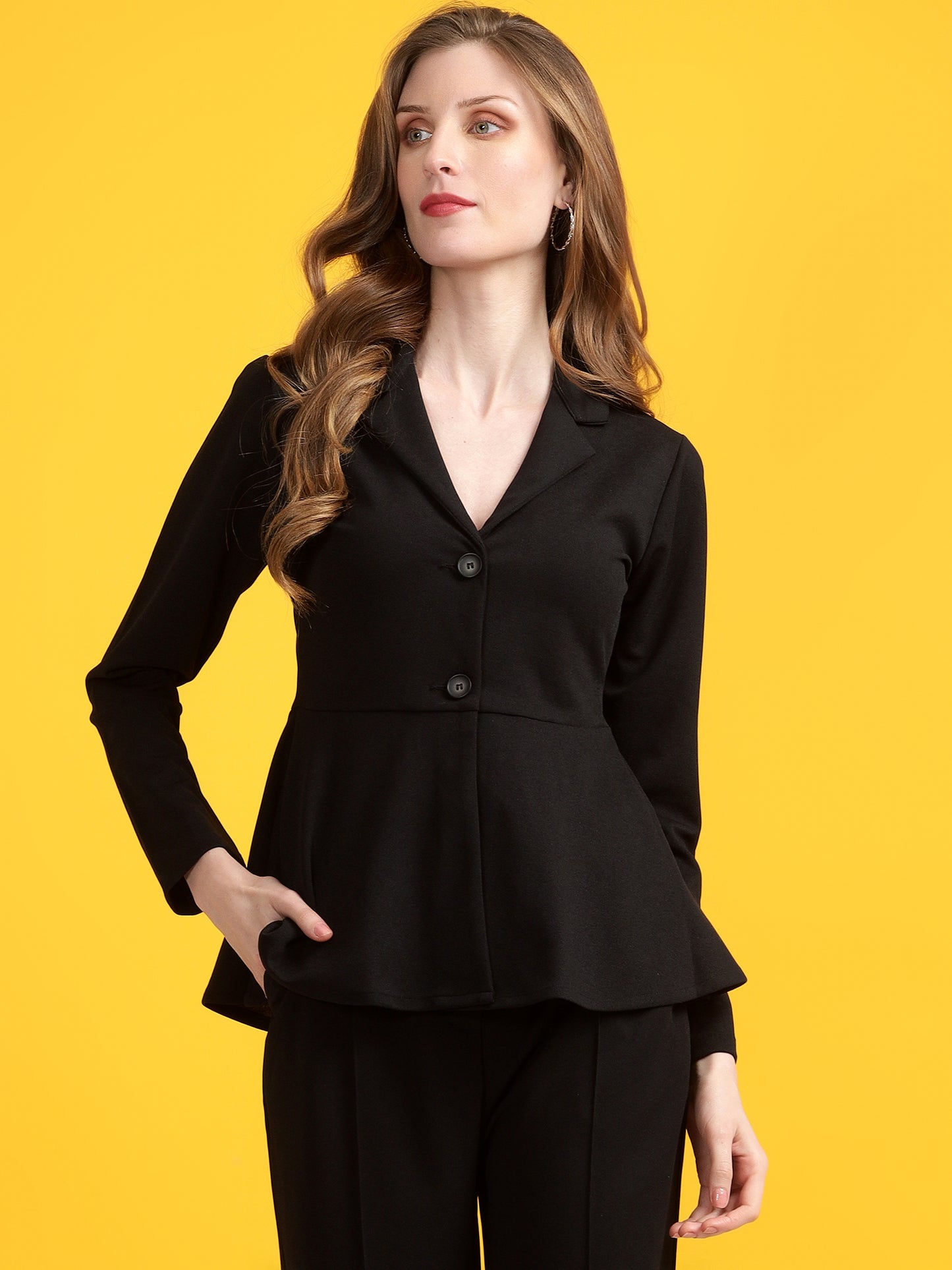Golden Kite Black Women Solid A-Line Top ,Button Closure Detail
