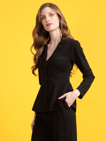 Golden Kite Black Women Solid A-Line Top ,Button Closure Detail