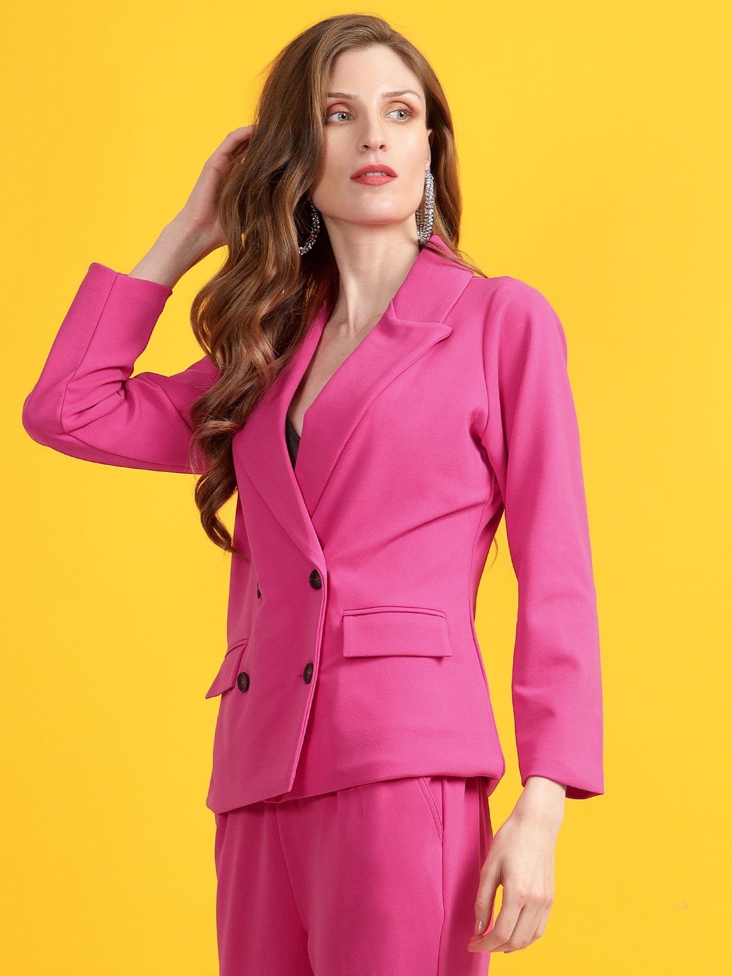 Golden Kite Black Solid Women Double-Breasted Blazer .