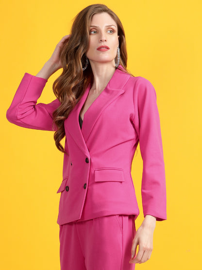 Golden Kite Black Solid Women Double-Breasted Blazer .