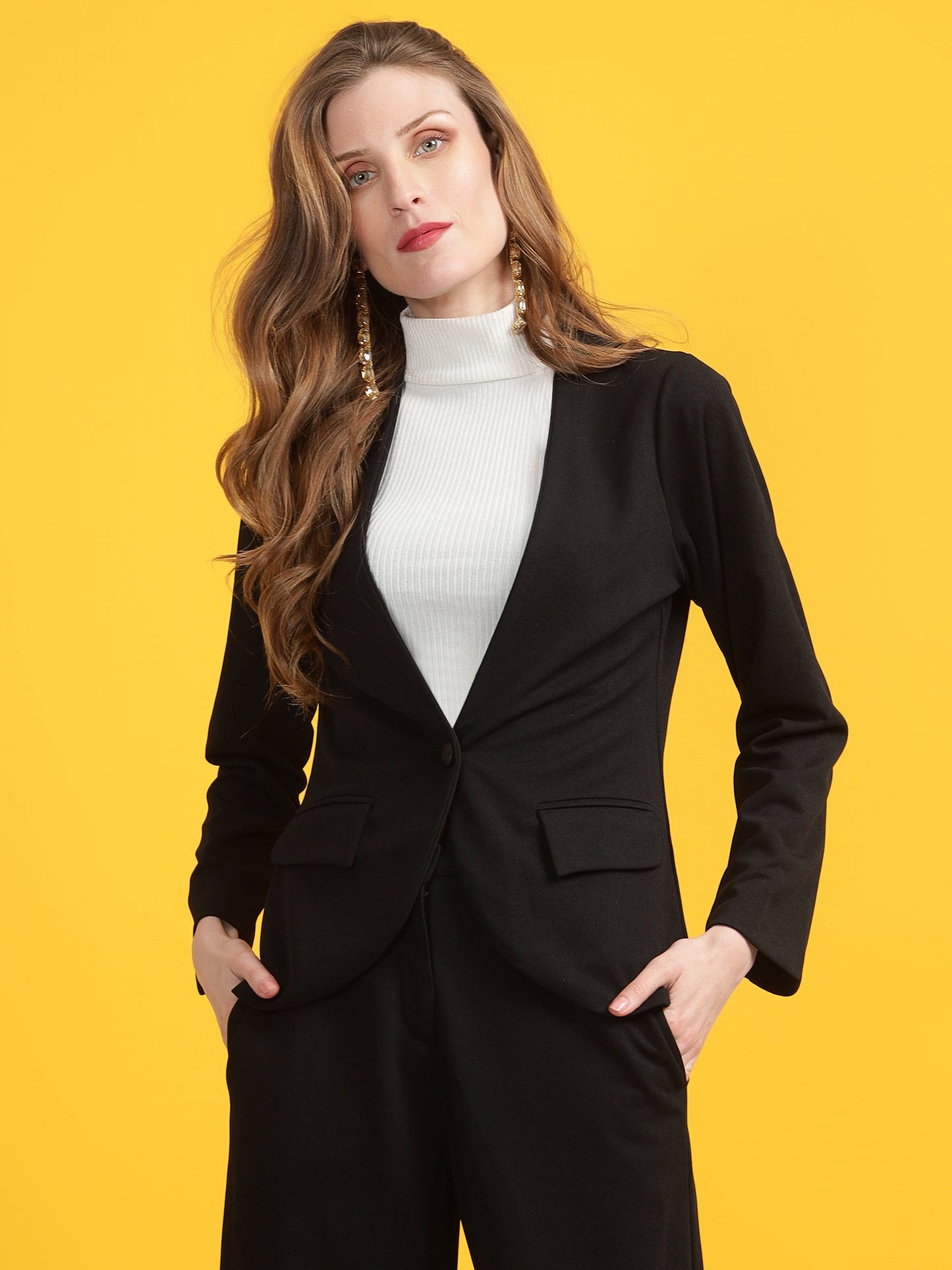 Golden Kite Women Black Solid Single-Breasted One Button Blazer