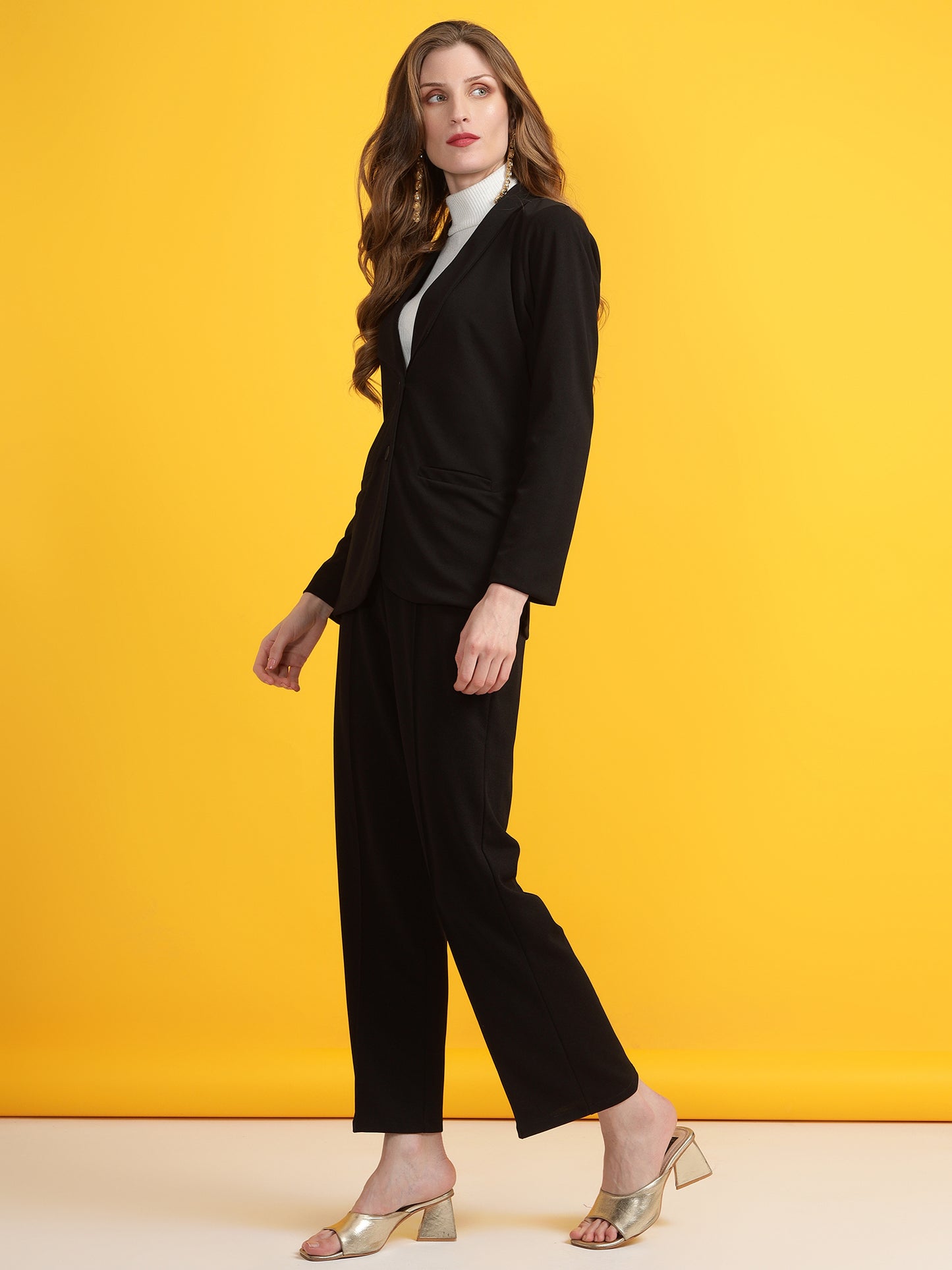 Golden Kite Black Women Solid Regular Fit Single Breasted 2-Piece Suit