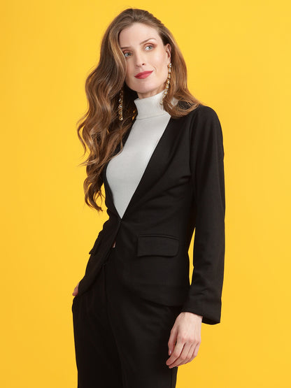 Golden Kite Women Black Solid Single-Breasted One Button Blazer