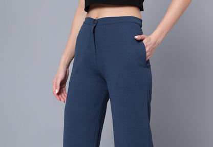 Golden Kite Solid High-Rise Trouser, has a elasticated waistband with button closure with zip fly & 2 pockets Casual Pant