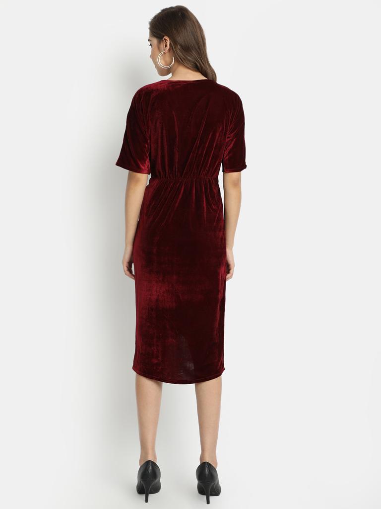 Golden Kite Front Wrap Velvet Midi Dress