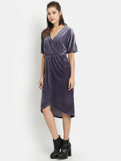 Golden Kite Front Wrap Velvet Midi Dress