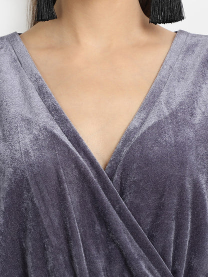 Golden Kite Front Wrap Velvet Midi Dress