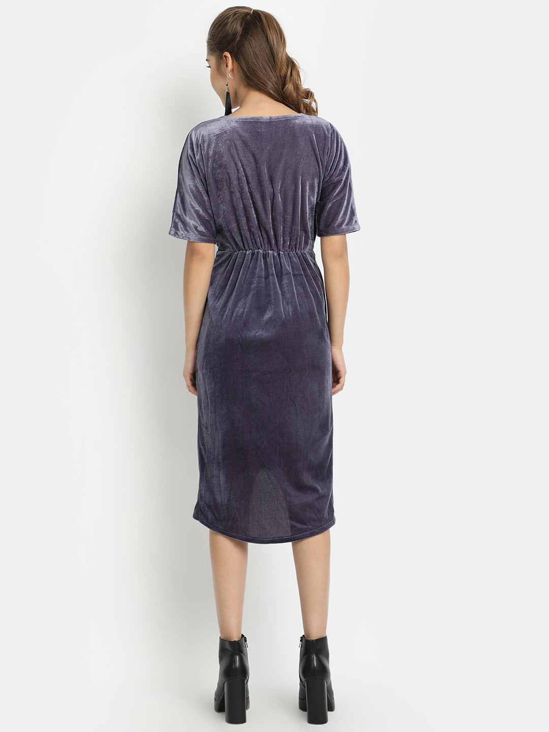 Golden Kite Front Wrap Velvet Midi Dress