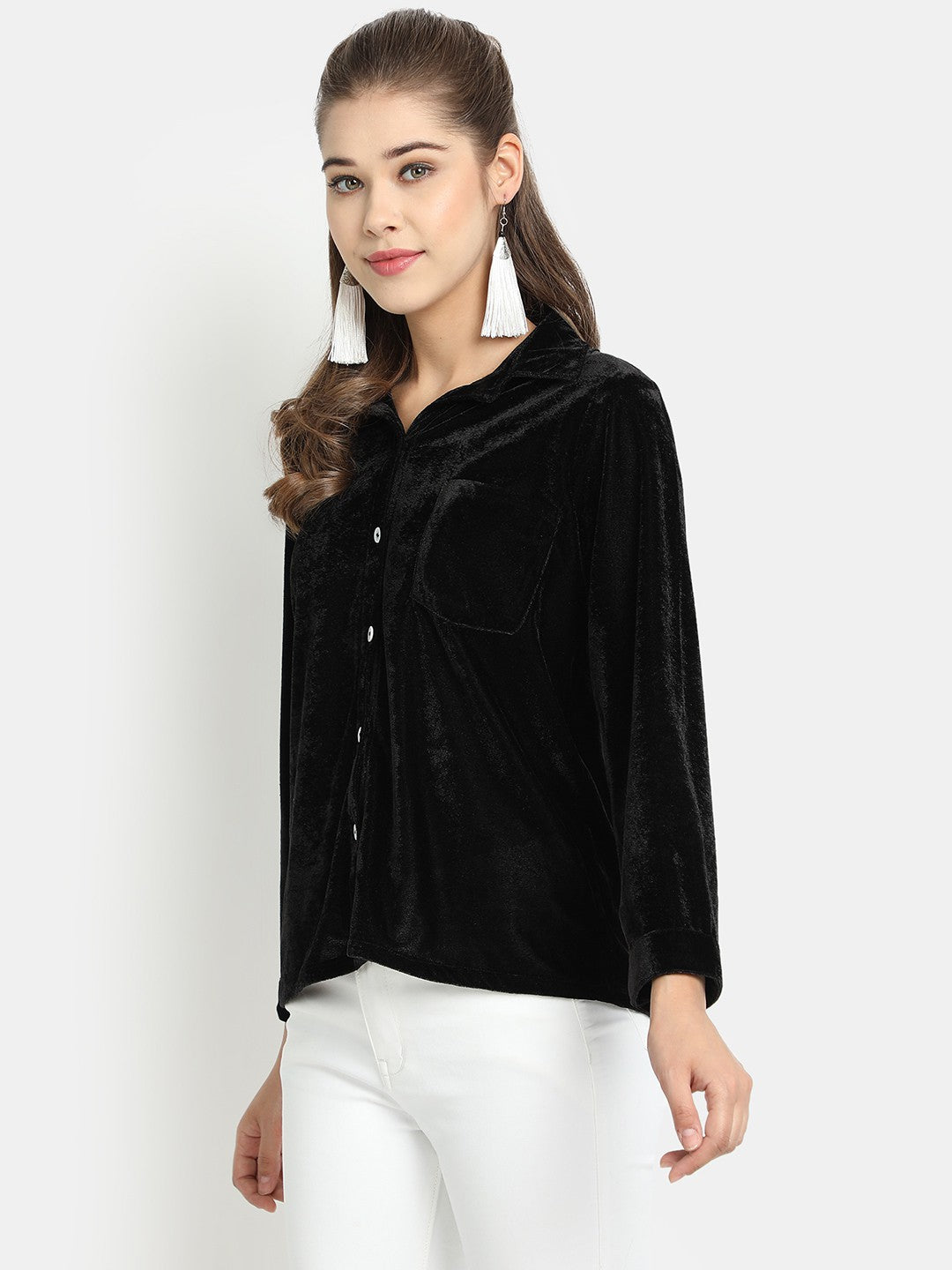 Golden Kite Fuchsia Women Solid Shirt Top ,Button Detail