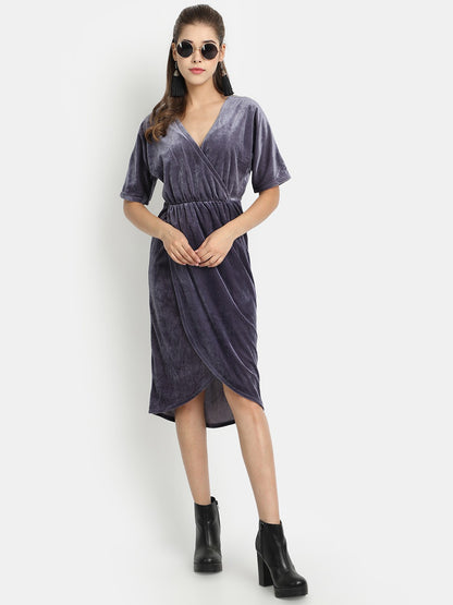 Golden Kite Front Wrap Velvet Midi Dress