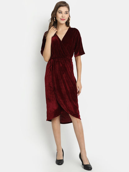 Golden Kite Front Wrap Velvet Midi Dress