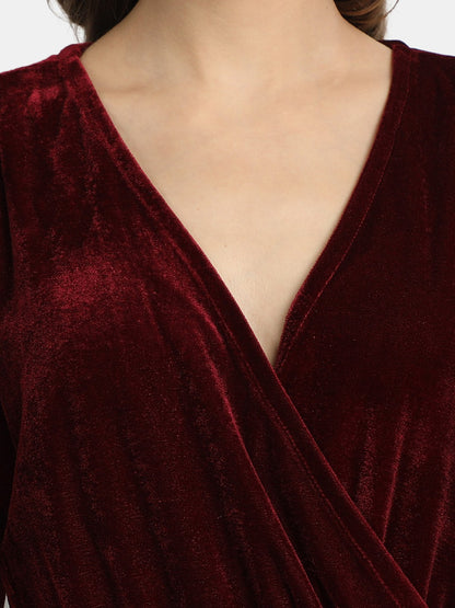 Golden Kite Front Wrap Velvet Midi Dress