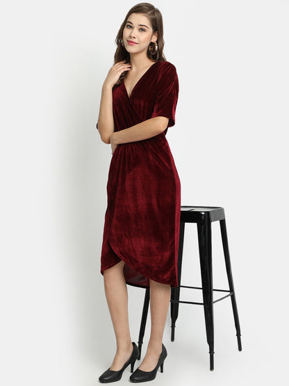Golden Kite Front Wrap Velvet Midi Dress