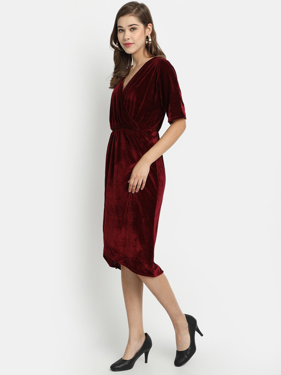 Golden Kite Front Wrap Velvet Midi Dress