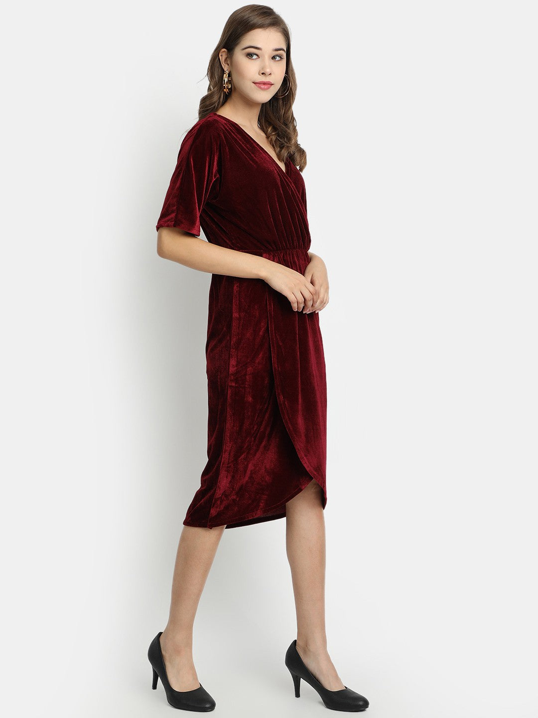 Golden Kite Front Wrap Velvet Midi Dress