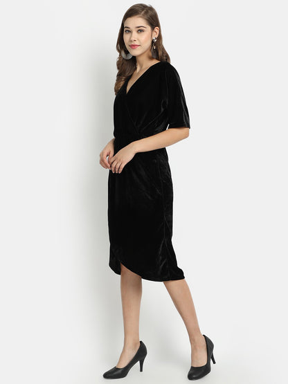 Golden Kite Front Wrap Velvet Midi Dress
