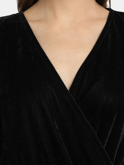 Golden Kite Front Wrap Velvet Midi Dress