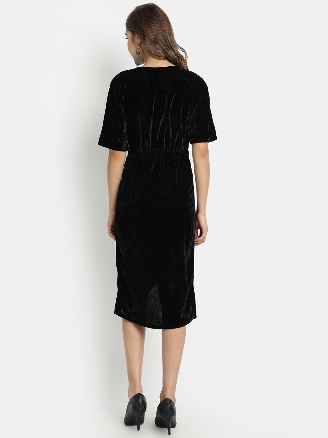 Golden Kite Front Wrap Velvet Midi Dress