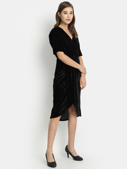 Golden Kite Front Wrap Velvet Midi Dress
