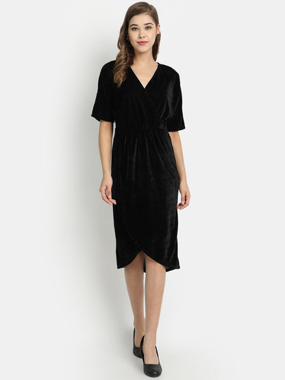 Golden Kite Front Wrap Velvet Midi Dress