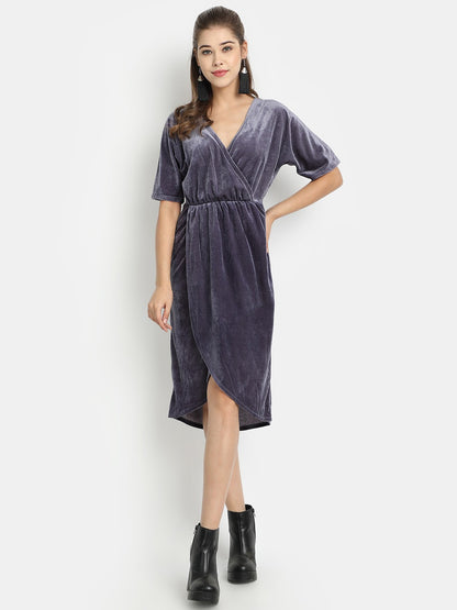 Golden Kite Front Wrap Velvet Midi Dress