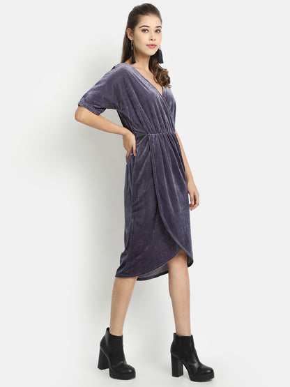 Golden Kite Front Wrap Velvet Midi Dress
